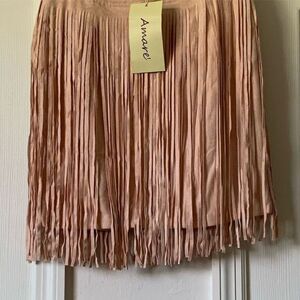 Amare' Women's Pink Fringe Skirt Size M Party Cocktail Short